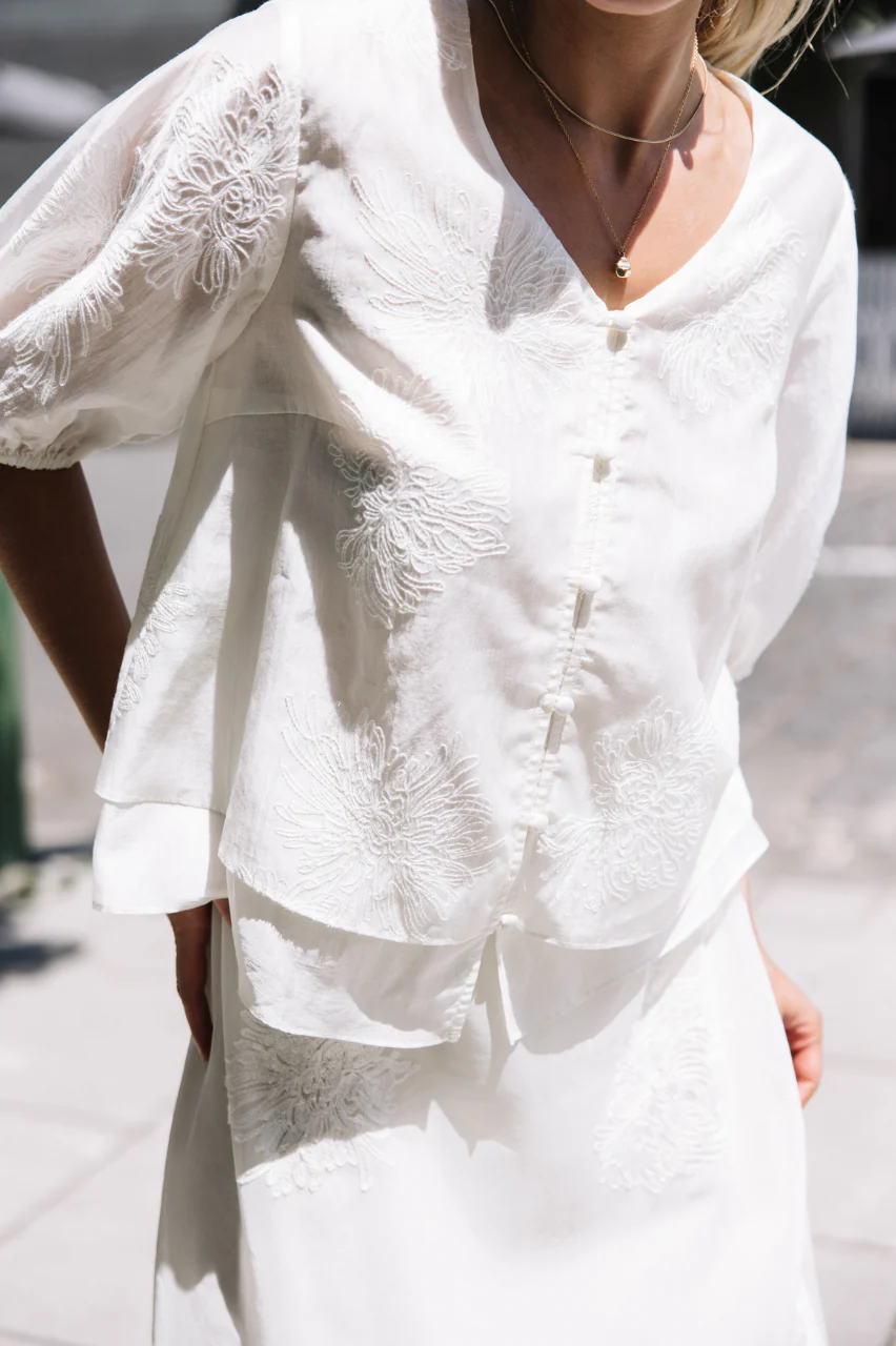Daphne Embroidered Top - Cream