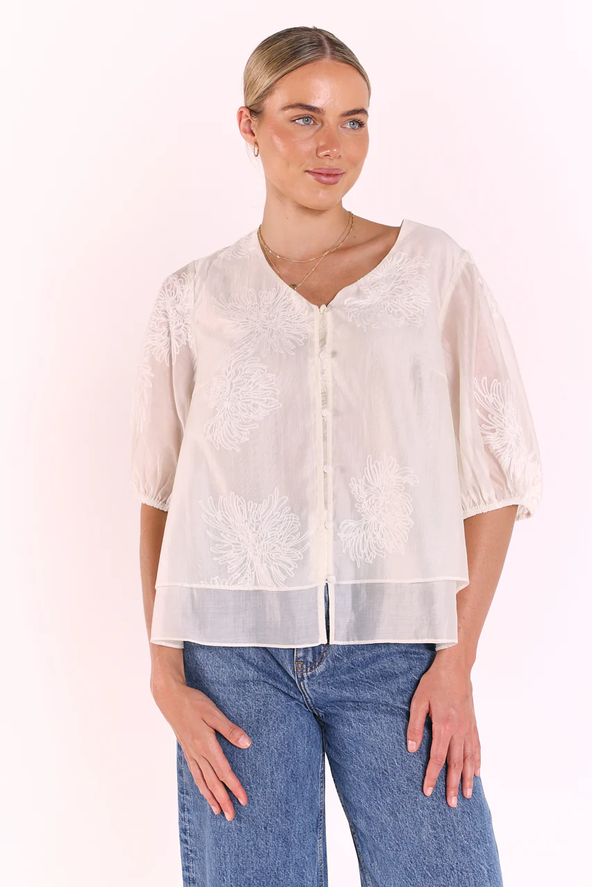 Daphne Embroidered Top - Cream - Image 2
