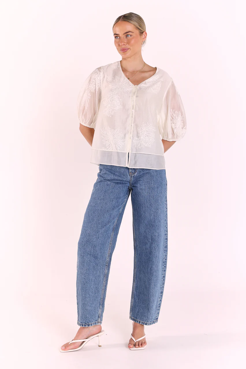 Daphne Embroidered Top - Cream - Image 3