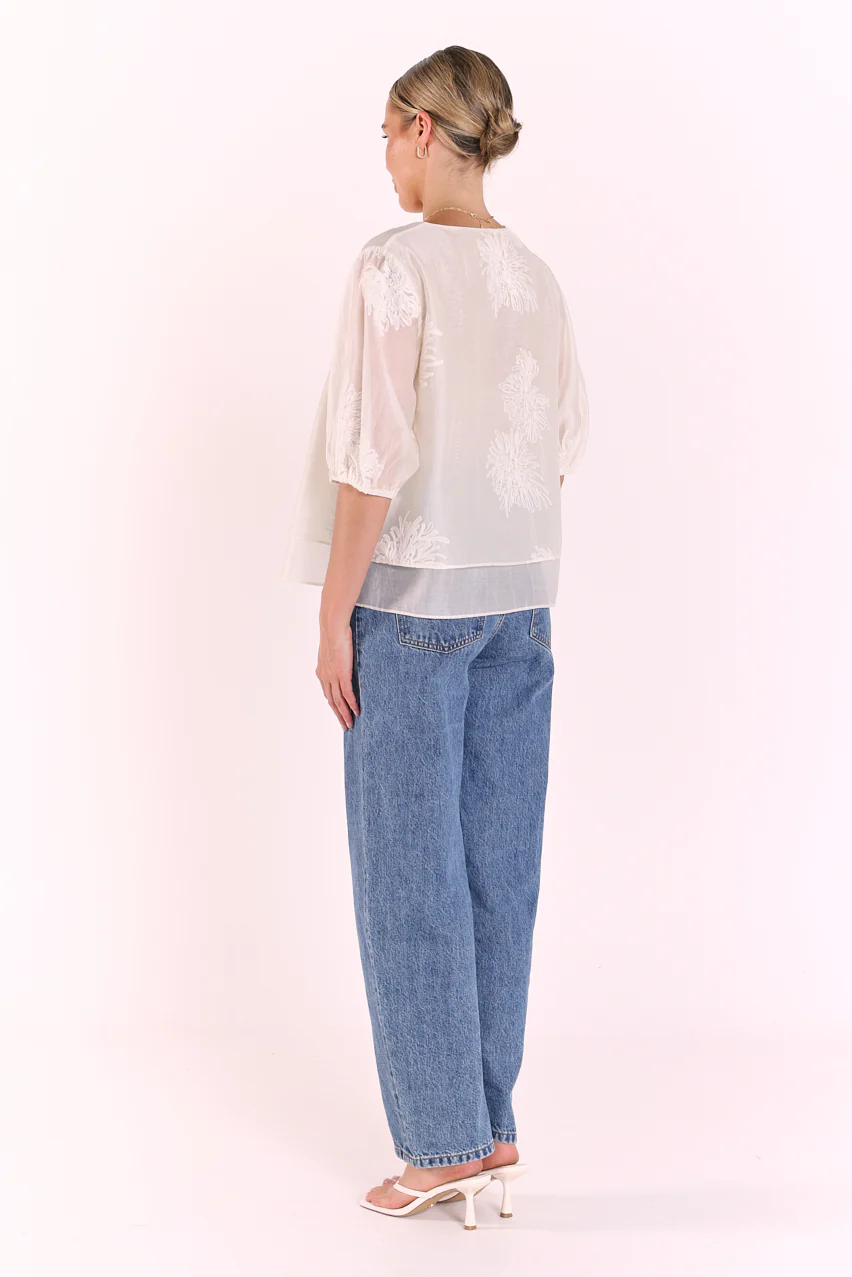 Daphne Embroidered Top - Cream - Image 6