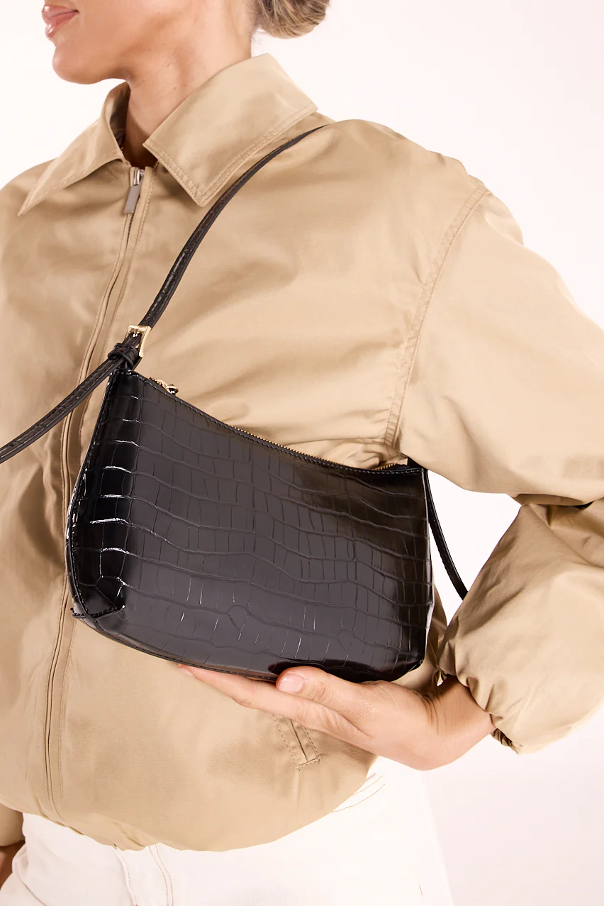Elizabeth Shoulder Bag - Black Croc - Image 3
