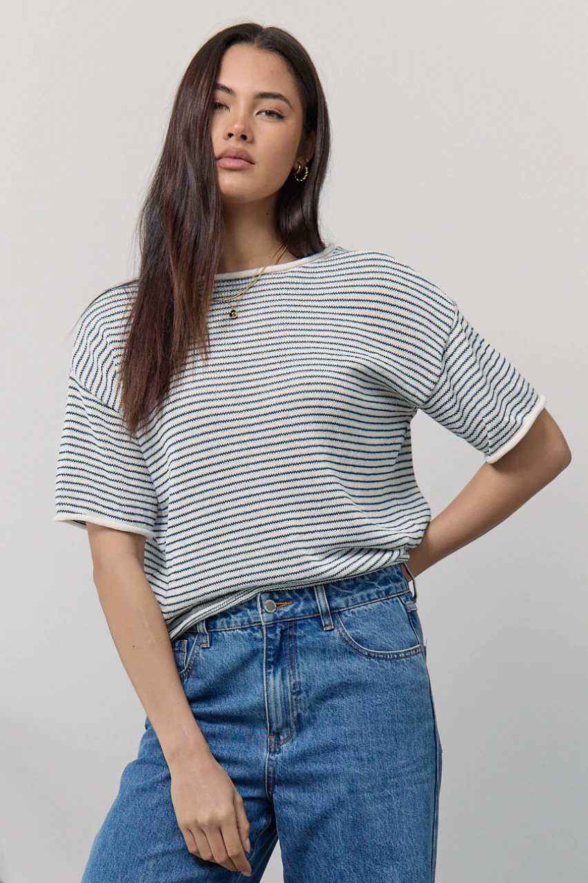 Evie Knitted Top - Navy Stripe