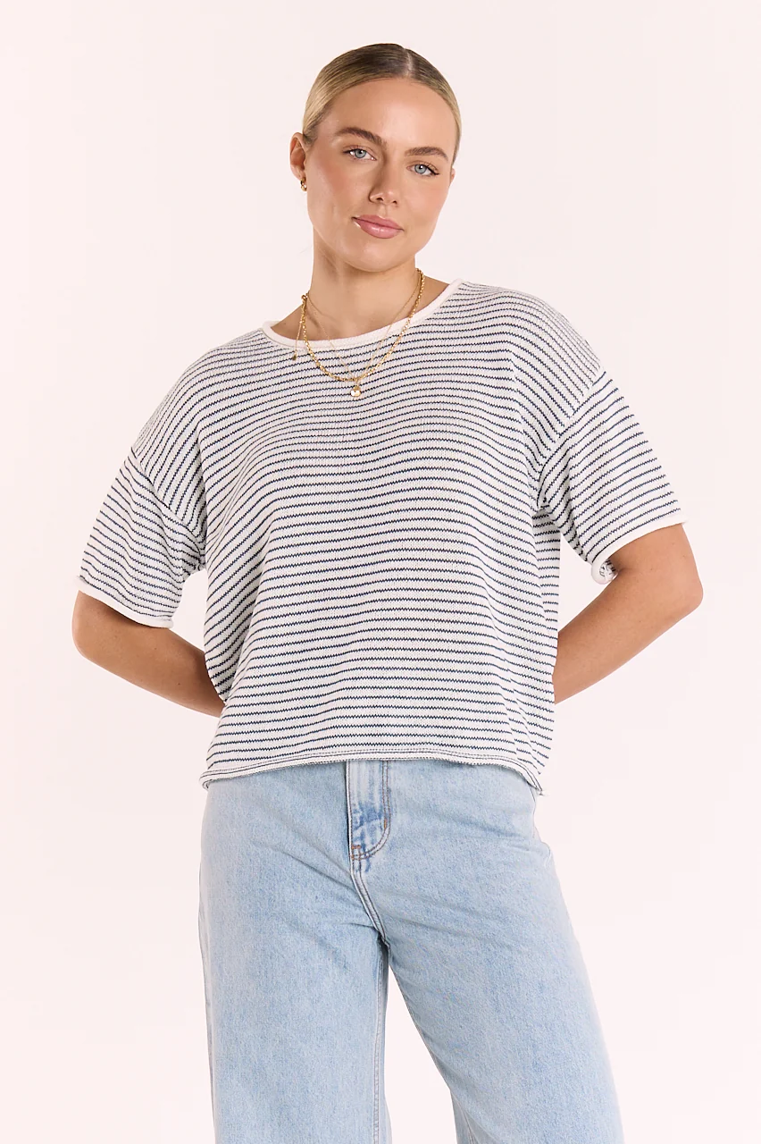 Evie Knitted Top - Navy Stripe - Image 2