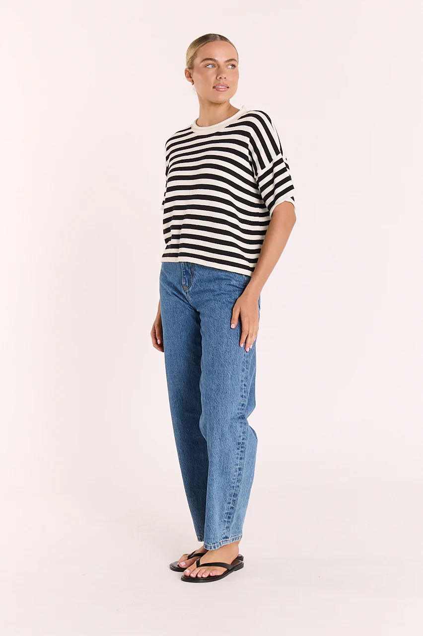 Faye Knitted Tee - White Black Stripe - Image 3