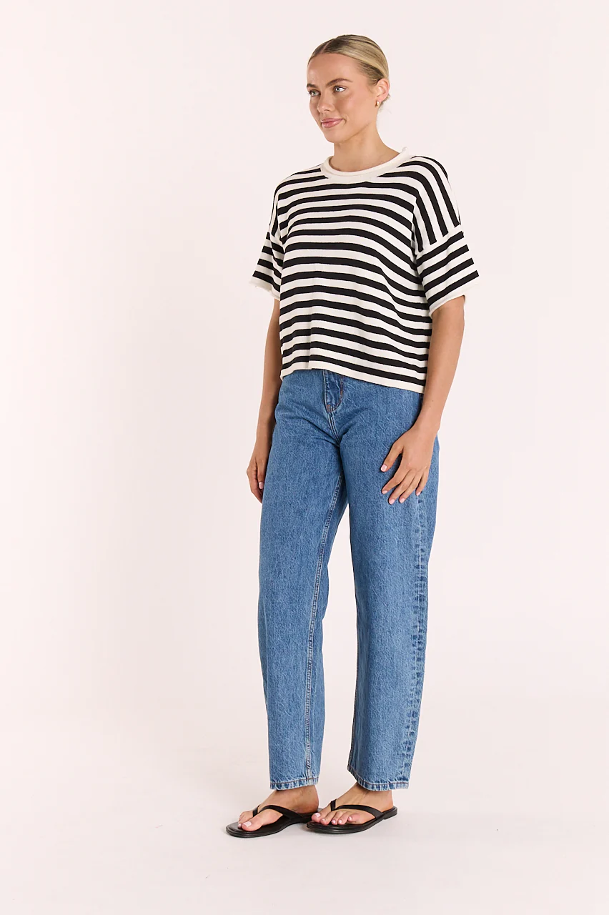 Faye Knitted Tee - White Black Stripe - Image 4