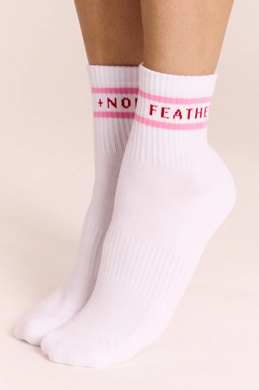 Feather Band Ankle Socks - Pink & White - Image 2