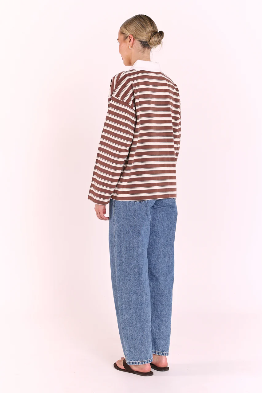 Finn Long Sleeve Rugby Top - Choc Cream Stripe - Image 6