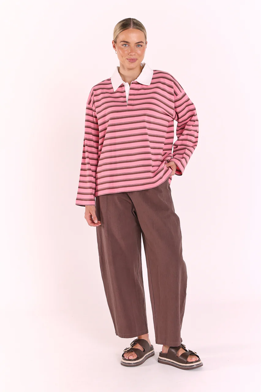 Finn Long Sleeve Rugby Top - Pink Choc Stripe - Image 5