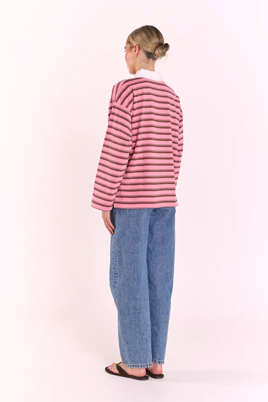 Finn Long Sleeve Rugby Top - Pink Choc Stripe - Image 6