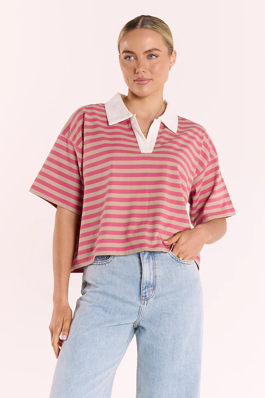 Finn Rugby Tee - Pink Beige Stripe