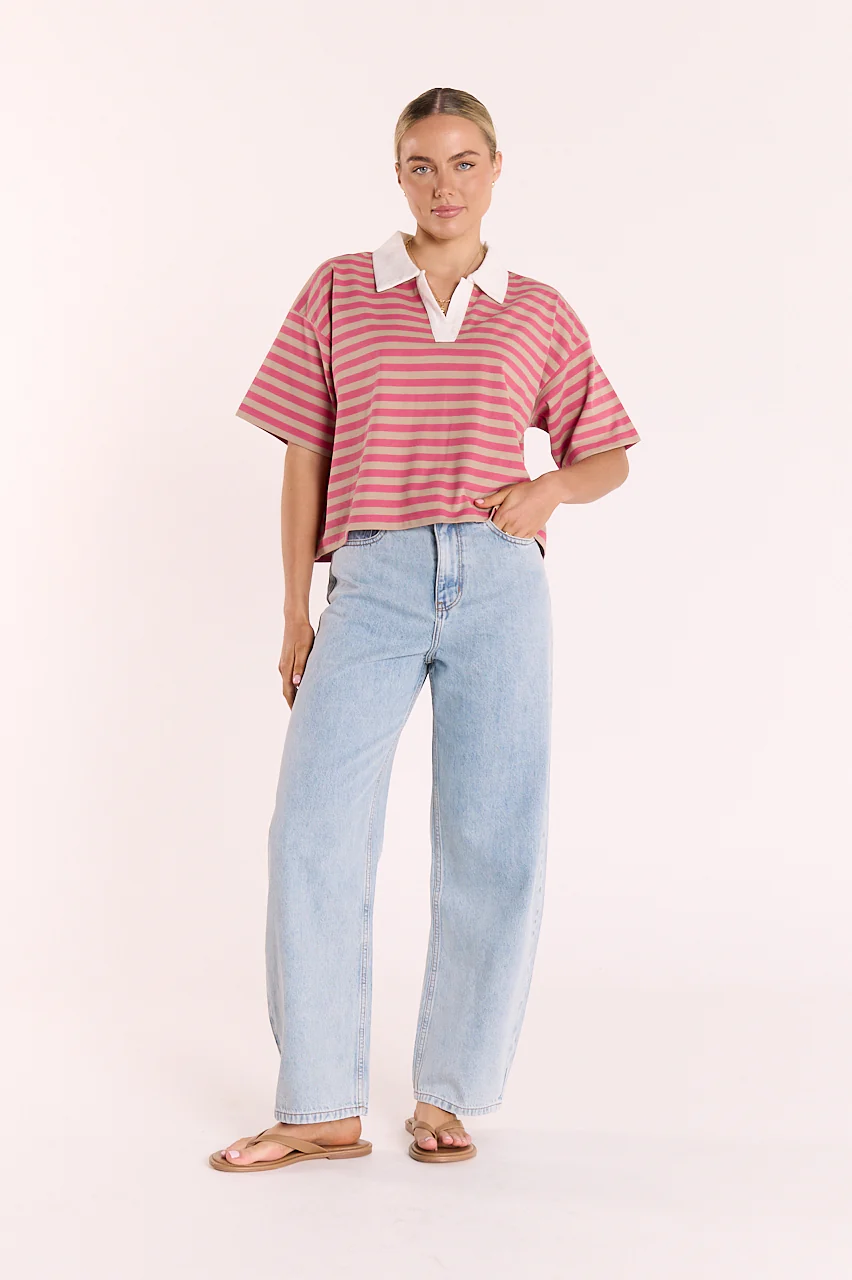 Finn Rugby Tee - Pink Beige Stripe - Image 2