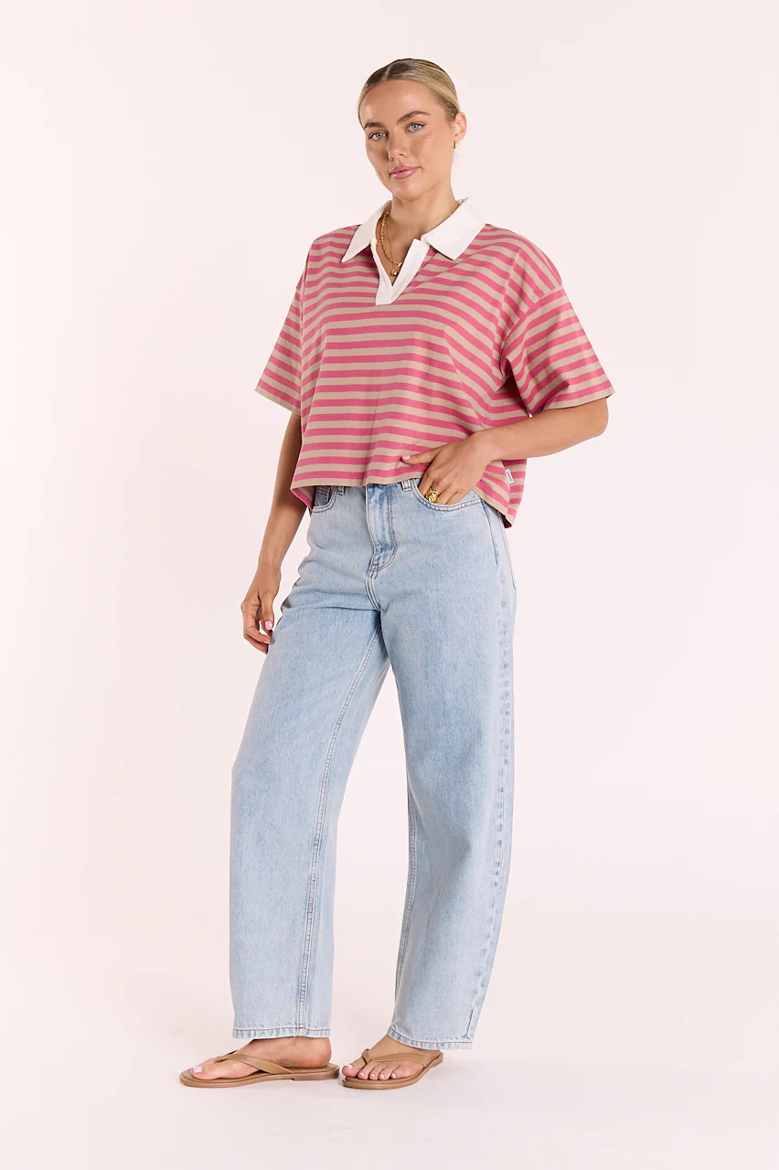 Finn Rugby Tee - Pink Beige Stripe - Image 3