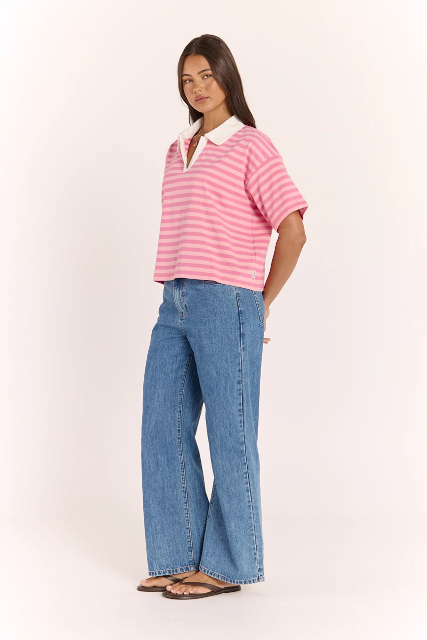 Finn Rugby Tee - Pink Blush Stripe - Image 5