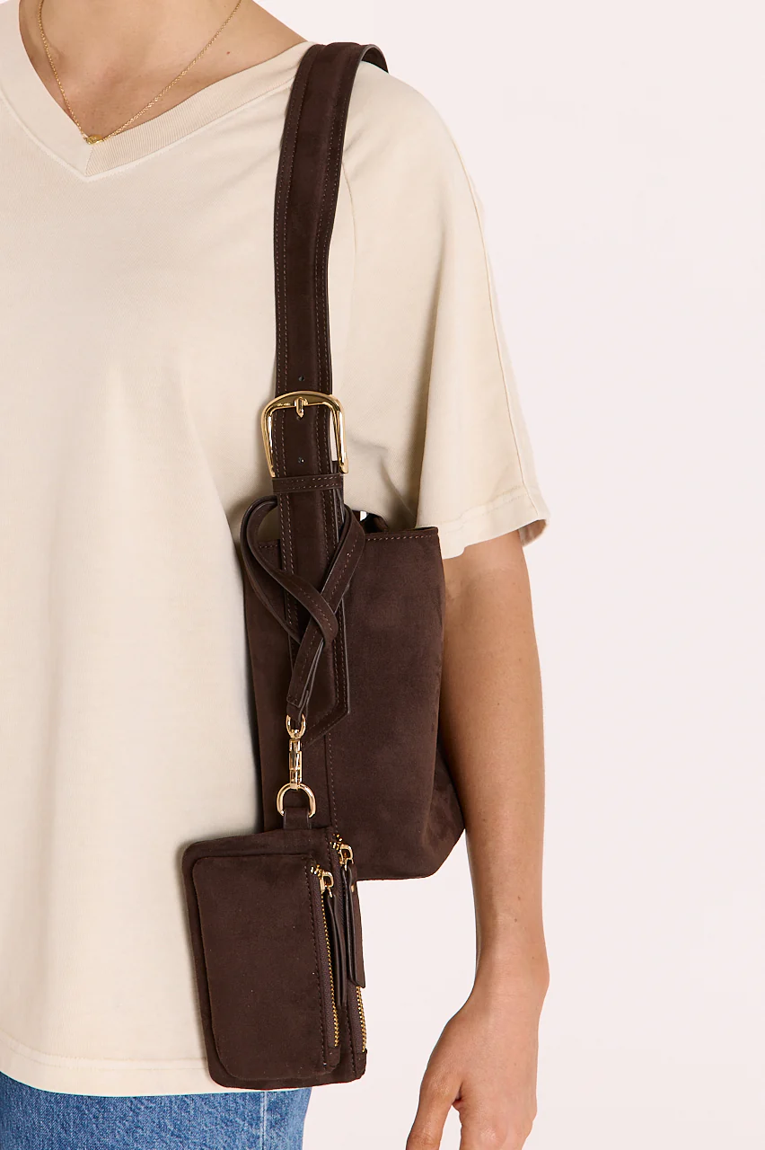 Freya Shoulder Bag - Dark Cacao Suede - Image 3