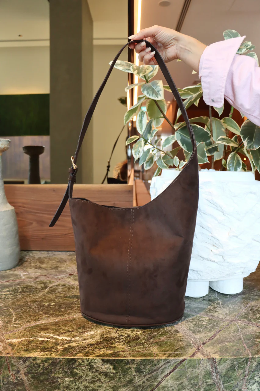 Genna Shoulder Bag - Dark Cacao Suede