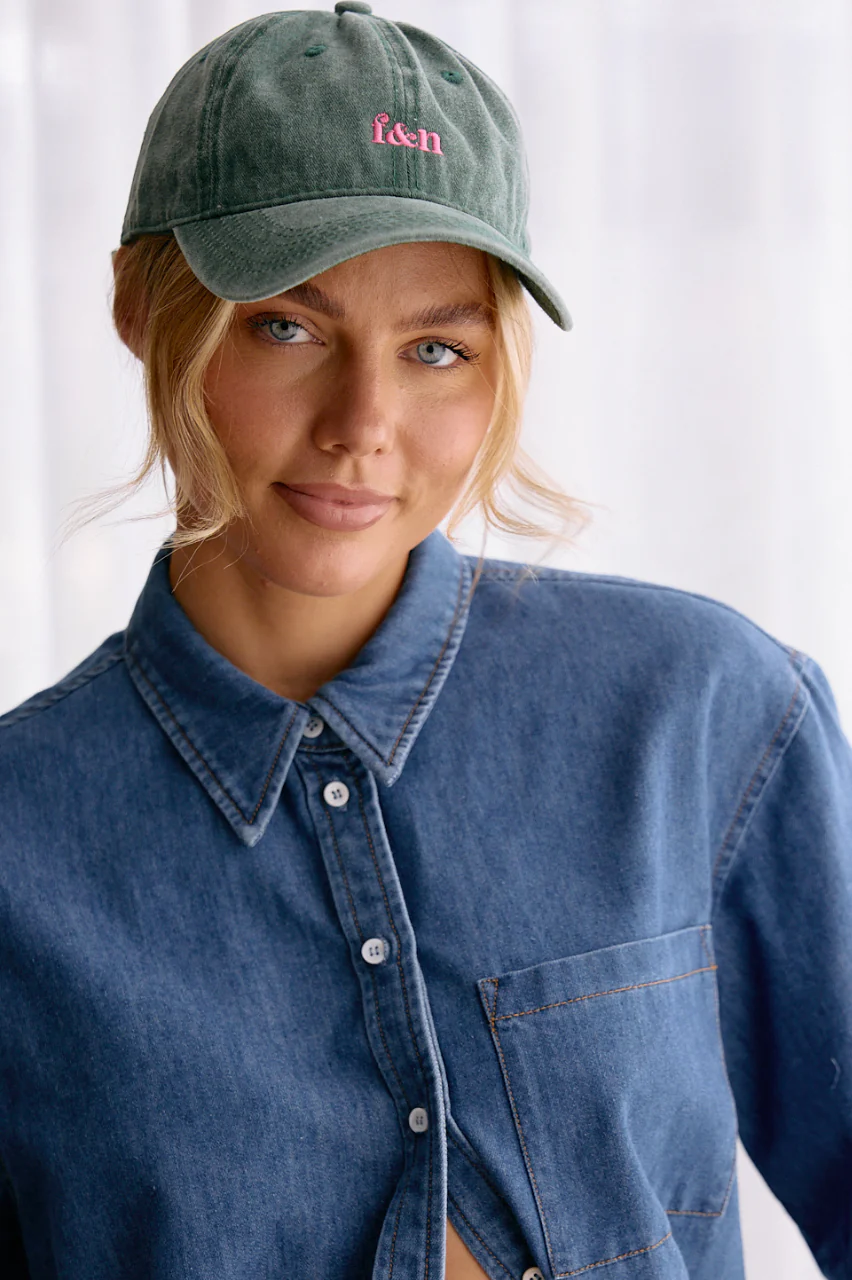 Gigi Washed Denim Cap - Forest Green