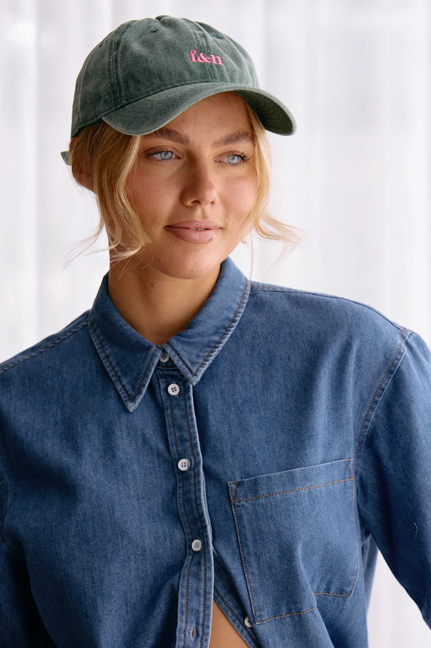 Gigi Washed Denim Cap - Forest Green - Image 6