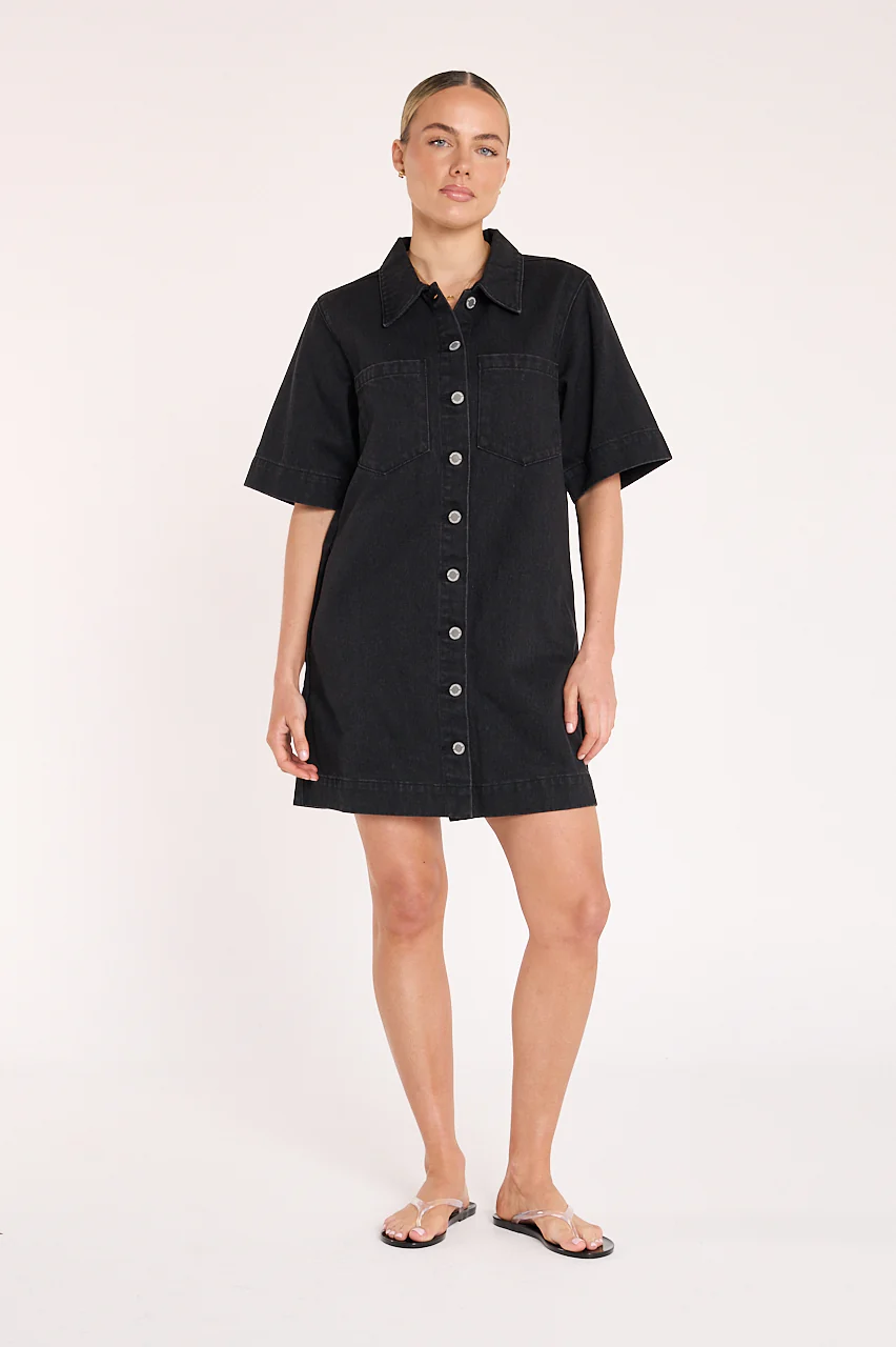 Grace Denim Dress - Black - Image 3