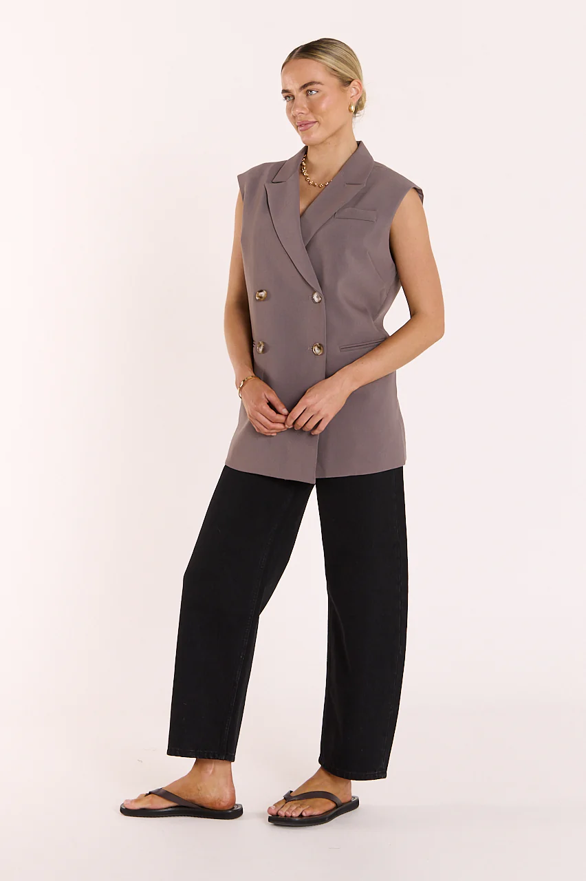 Hayley Sleeveless Blazer - Taupe - Image 4