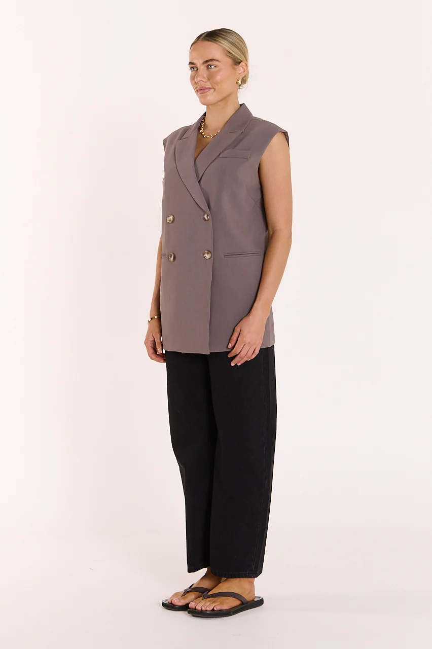 Hayley Sleeveless Blazer - Taupe - Image 5