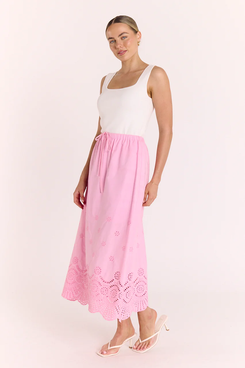 Hazel Broderie Skirt - Pink - Image 5