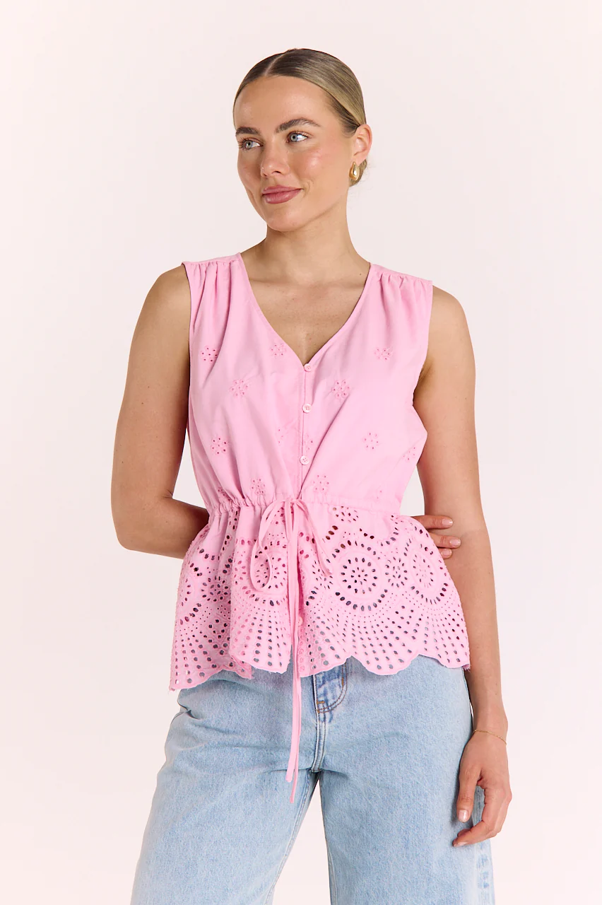 Hazel Broderie Top - Pink - Image 2