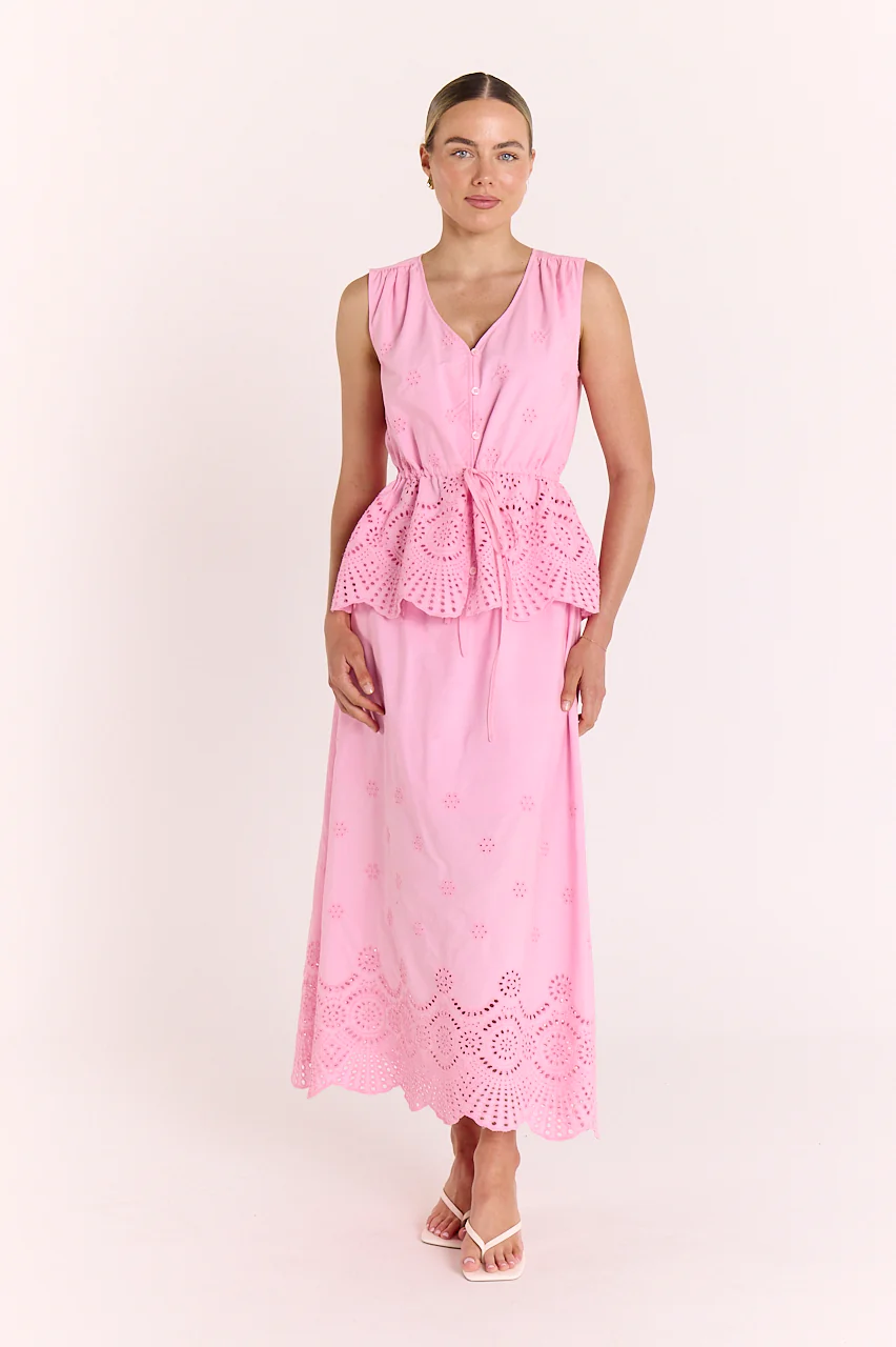 Hazel Broderie Top - Pink - Image 4