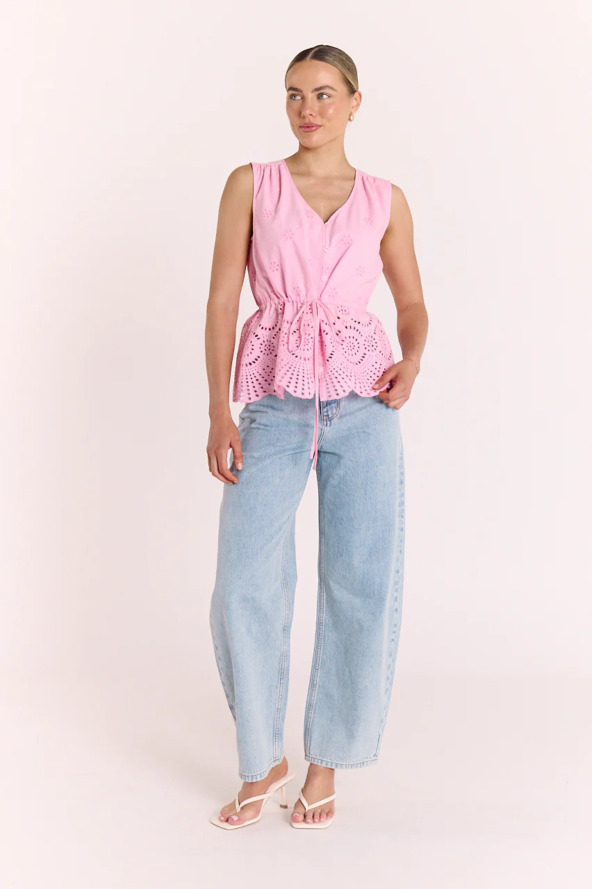 Hazel Broderie Top - Pink - Image 5