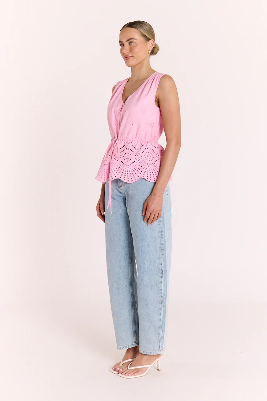 Hazel Broderie Top - Pink - Image 7