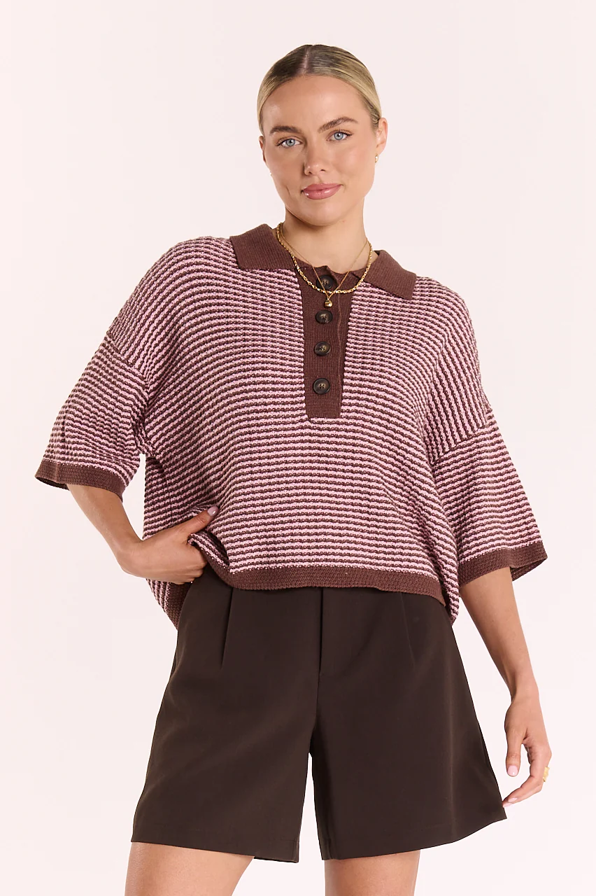 Hunter Top - Chocolate Pink Stripe
