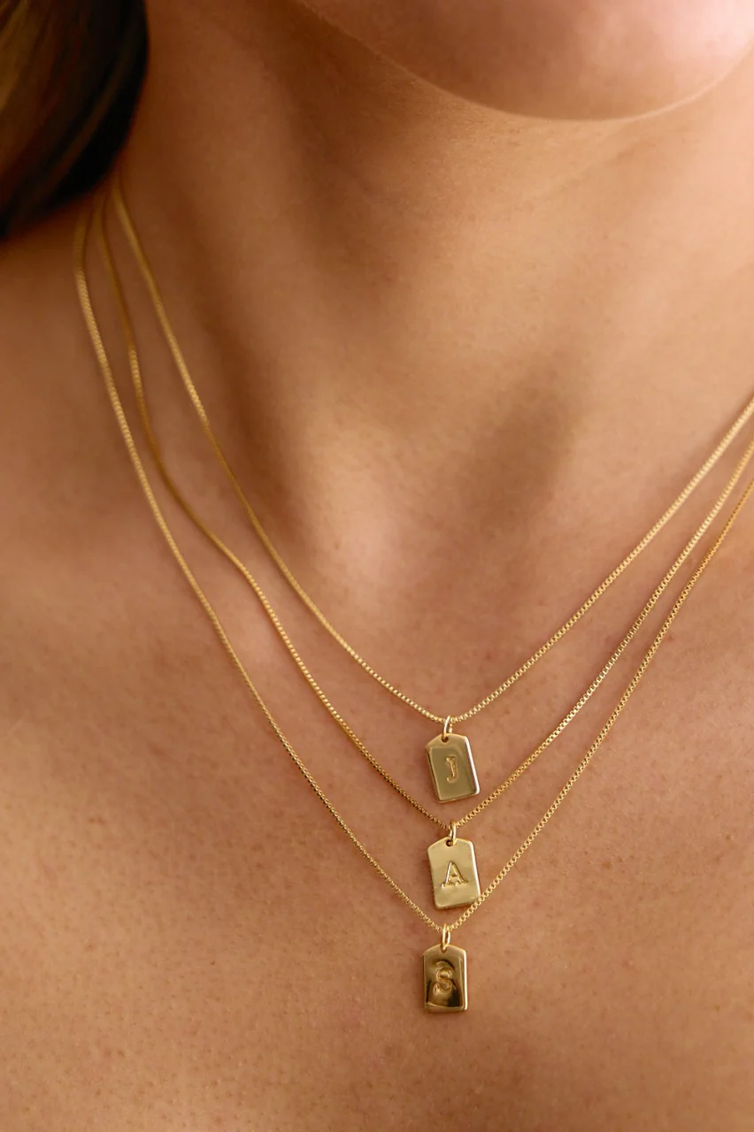 Initial Tag Charm Necklace - Gold