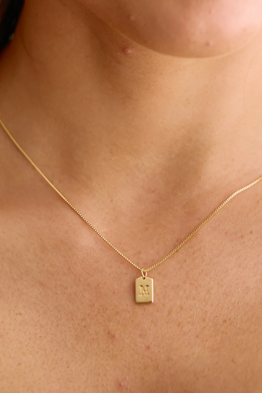 Initial Tag Charm Necklace - Gold - Image 15
