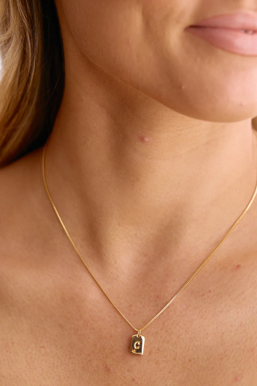 Initial Tag Charm Necklace - Gold - Image 4