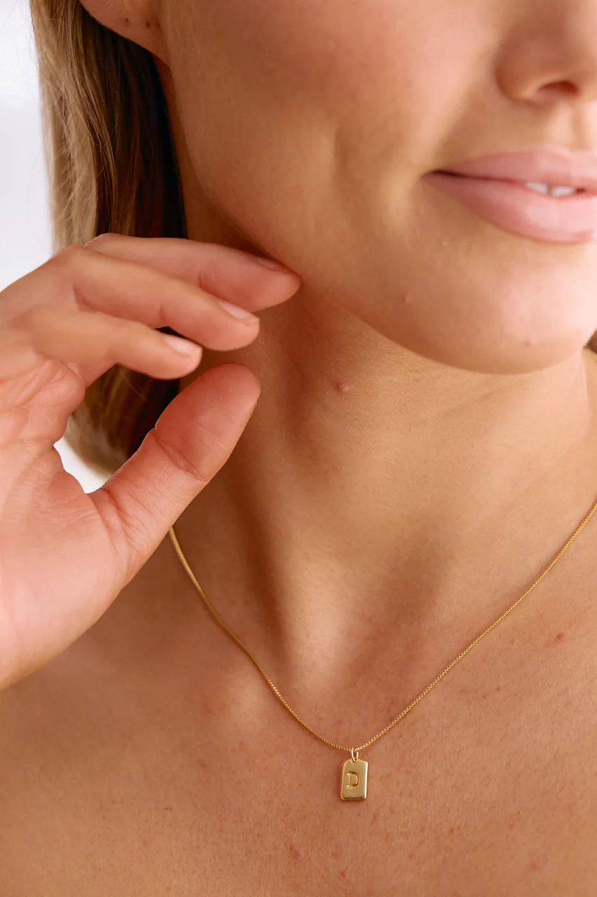 Initial Tag Charm Necklace - Gold - Image 5