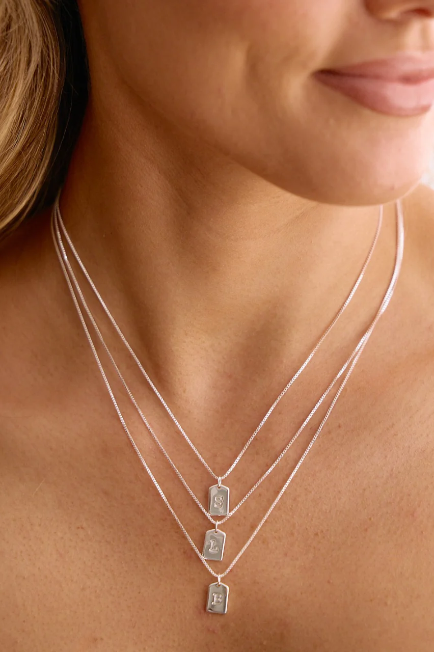 Initial Tag Charm Necklace - Silver - Image 2