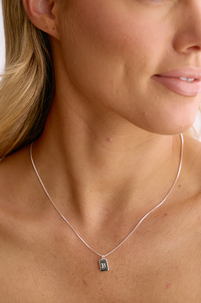 Initial Tag Charm Necklace - Silver - Image 4
