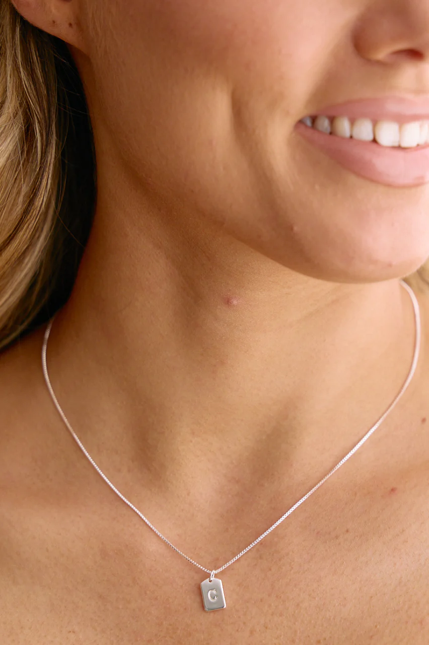 Initial Tag Charm Necklace - Silver - Image 5
