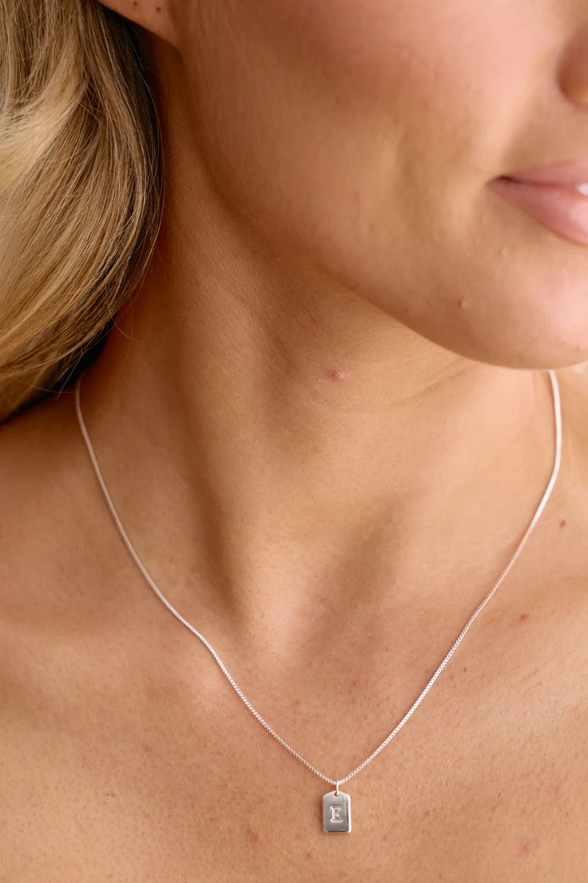 Initial Tag Charm Necklace - Silver - Image 7