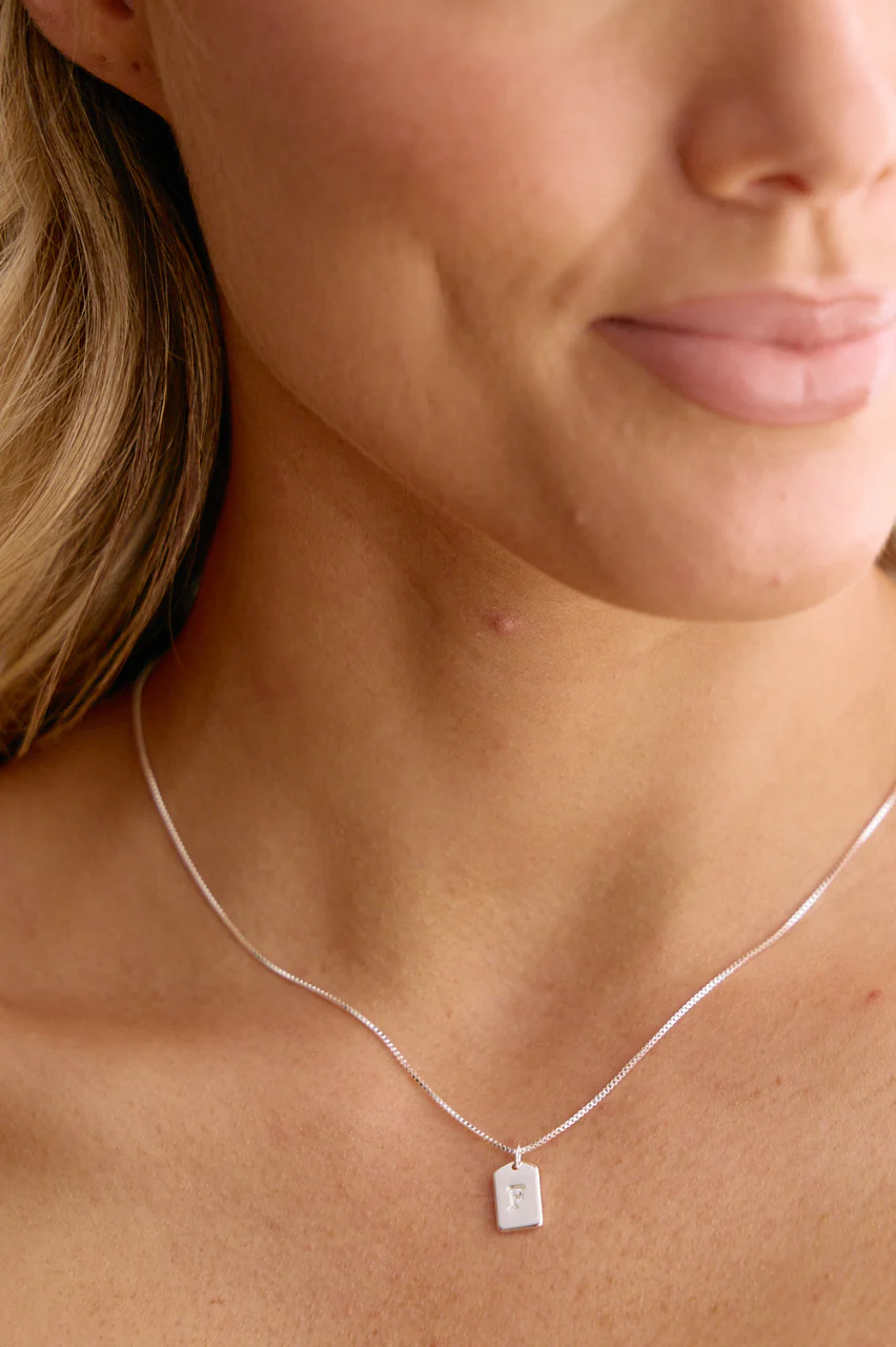 Initial Tag Charm Necklace - Silver - Image 8