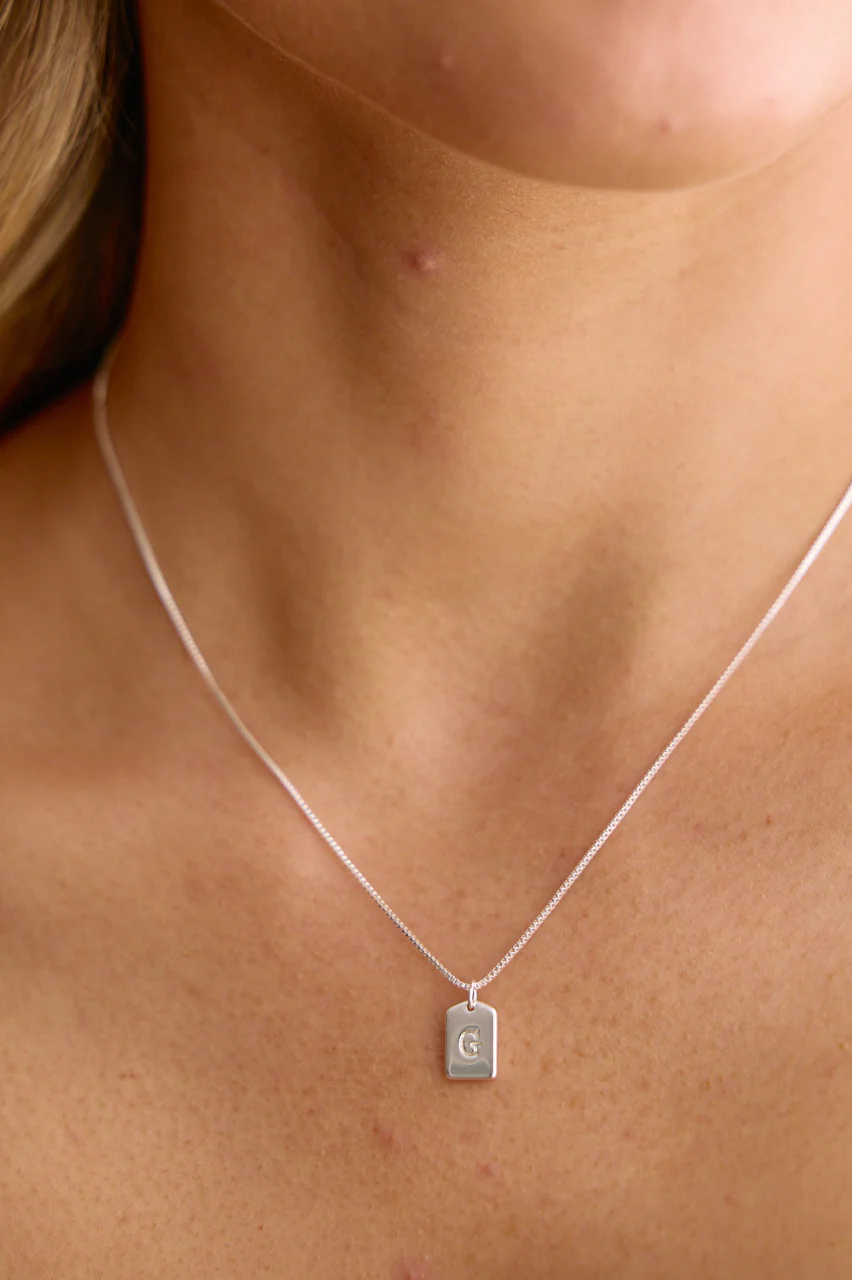 Initial Tag Charm Necklace - Silver - Image 9