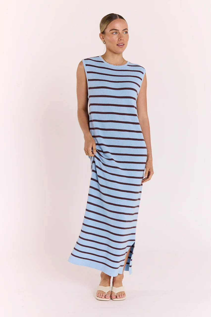 Jasper Knitted Dress - Blue Chocolate Stripe - Image 3