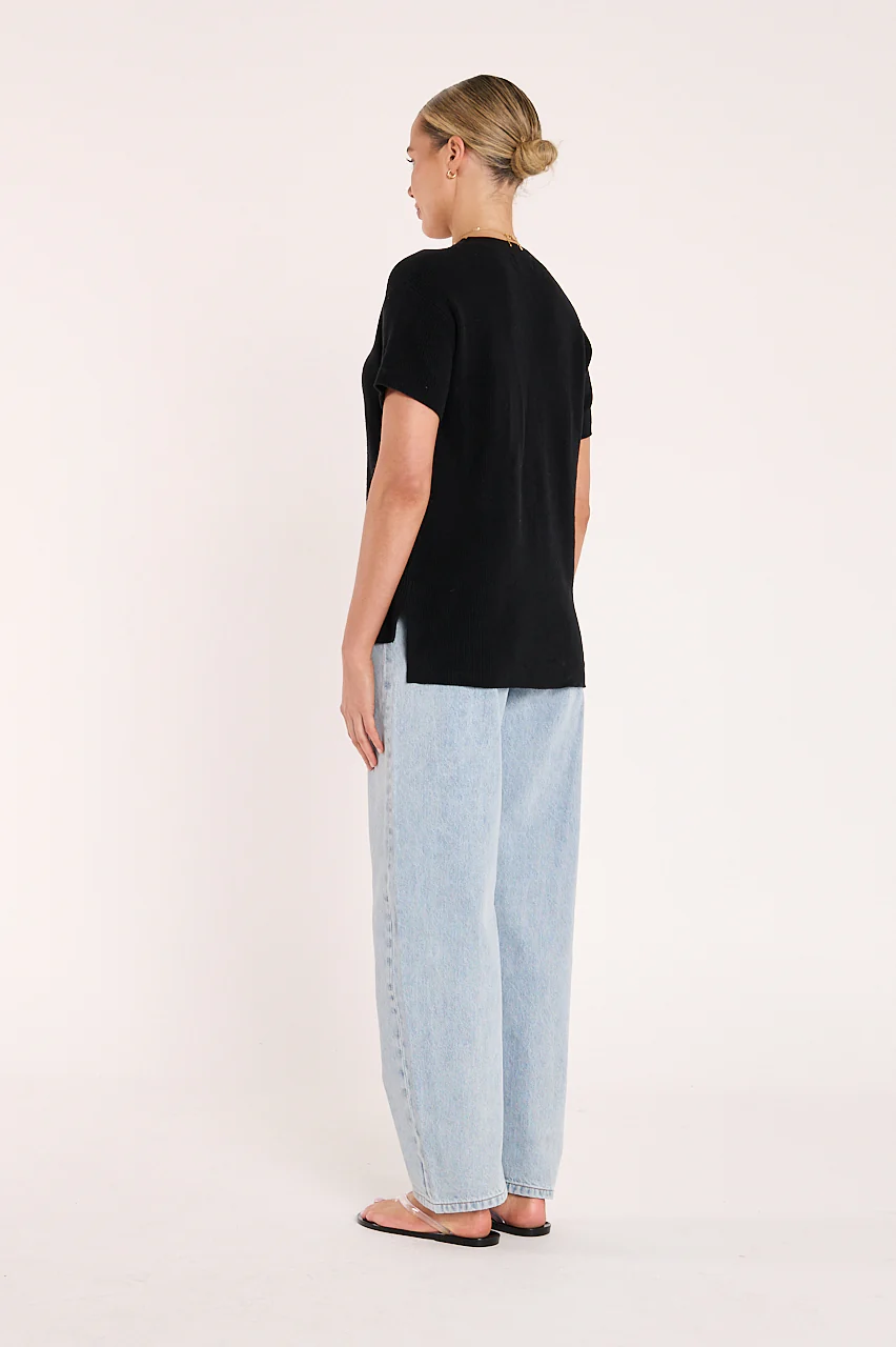 Jasper Knitted Tee - Black - Image 4