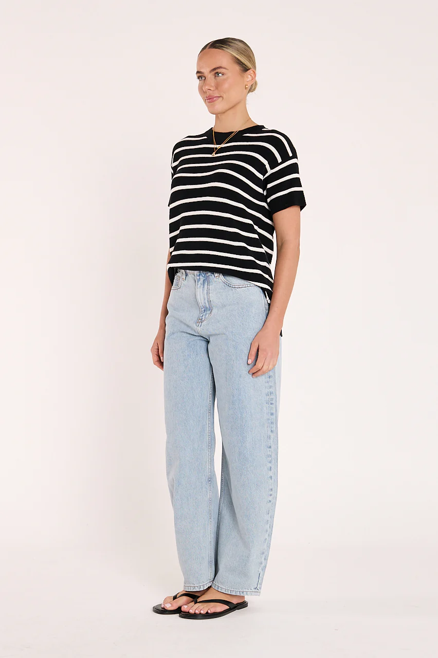 Jasper Knitted Tee - Black White Stripe - Image 3