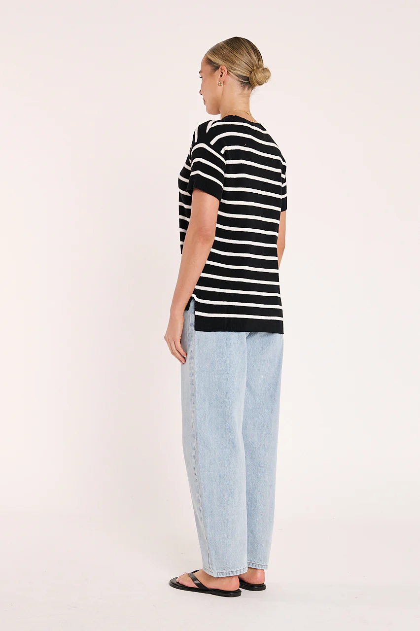 Jasper Knitted Tee - Black White Stripe - Image 4