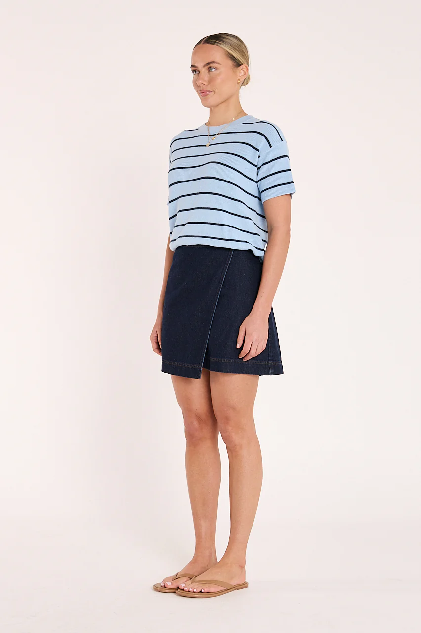 Jasper Knitted Tee - Blue Navy Stripe - Image 5