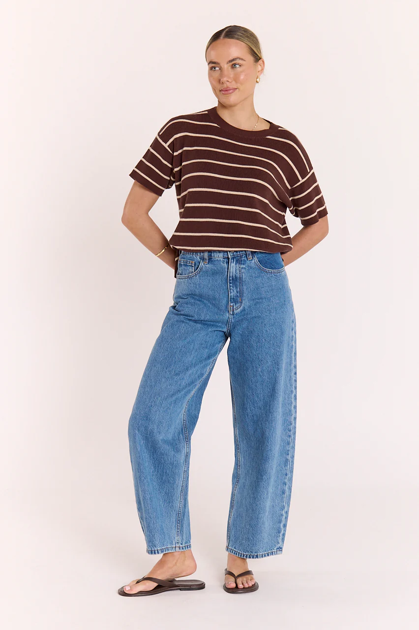 Jasper Knitted Tee - Chocolate Oat Stripe - Image 4