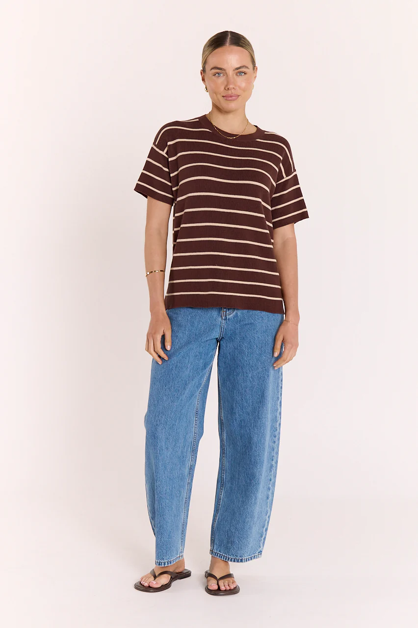 Jasper Knitted Tee - Chocolate Oat Stripe - Image 5