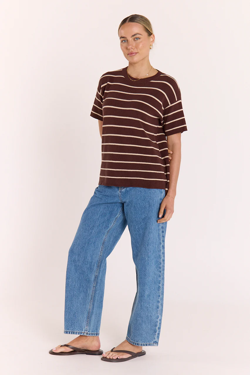 Jasper Knitted Tee - Chocolate Oat Stripe - Image 7