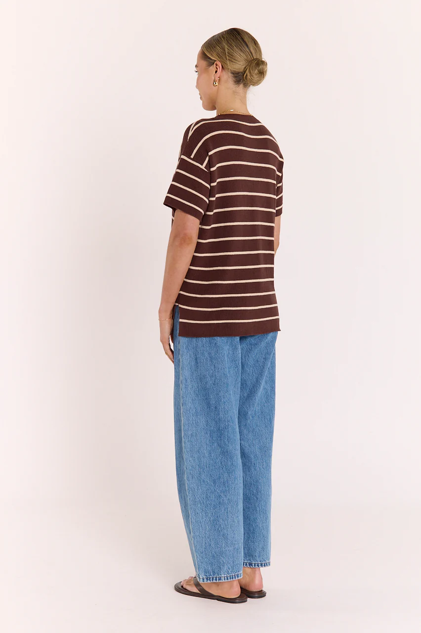 Jasper Knitted Tee - Chocolate Oat Stripe - Image 8