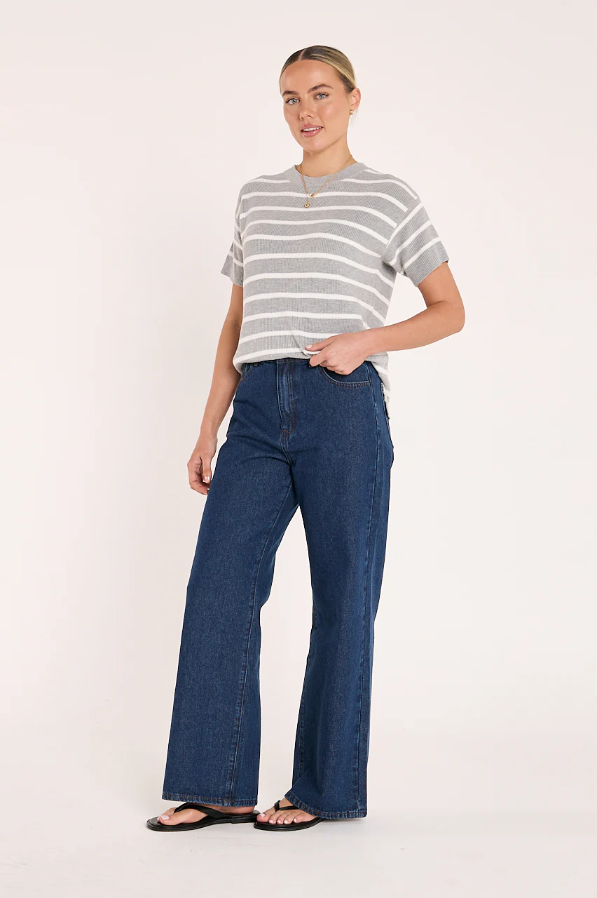 Jasper Knitted Tee - Grey White Stripe - Image 3